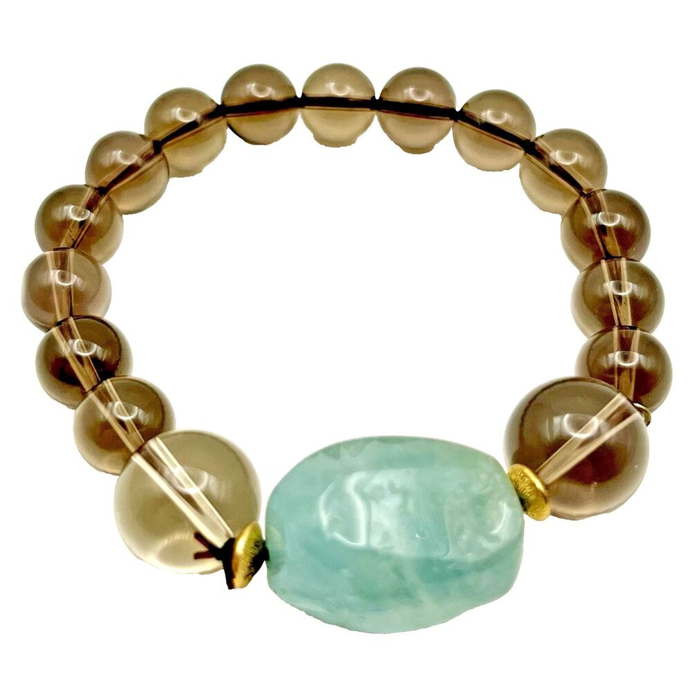Jade & Glass Beads Bracelet - Elastic Stretch Women's Ladies Beach Beauty